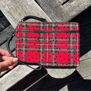 TALBOTS Red Plaid Wristlet with Black Dots
